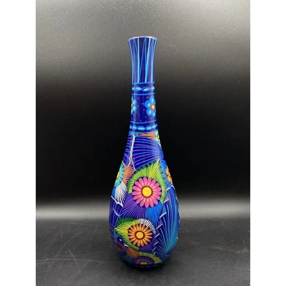 Talavera Bright Colors Birds by Rufina Trujillo Tall Vase 12.25” Tall